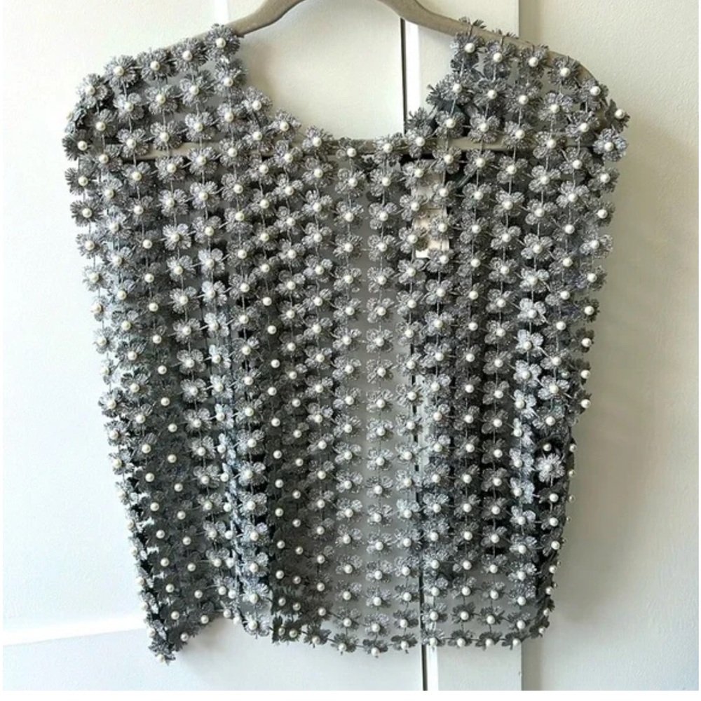 Anthropologie SAACHI Pearly Beaded Floral Lace Top: One Size